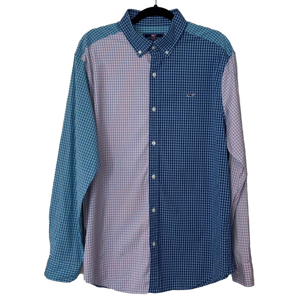 Vineyard Vines Blue Patchwork Checked Long Sleeve… - image 2